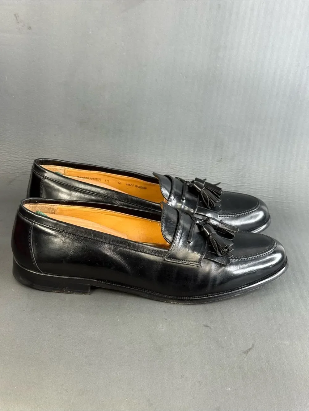 Mezlan Santander black leather kiltie tassel loafer shoes men’s size 10